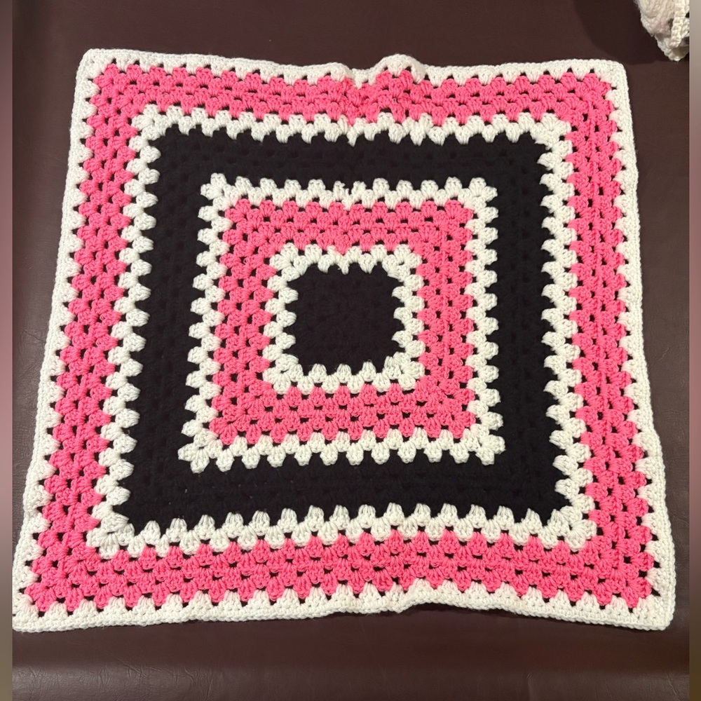 💥Buy 2 Get 1 Free💥 Pink and Black Crochet Blanket